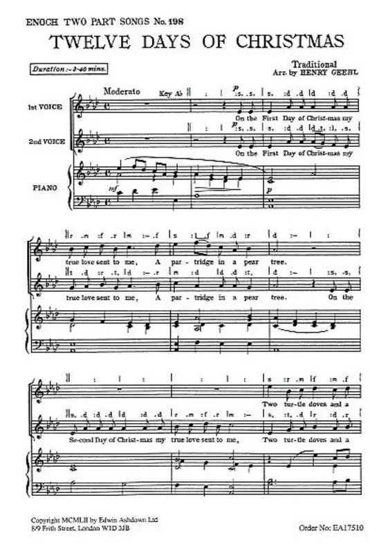 12 Days Of Christmas 2Pt/Piano Arr.GeeHL Book