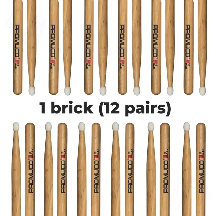 12 Pairs of Promuco Drumsticks Oak Nylon Tip