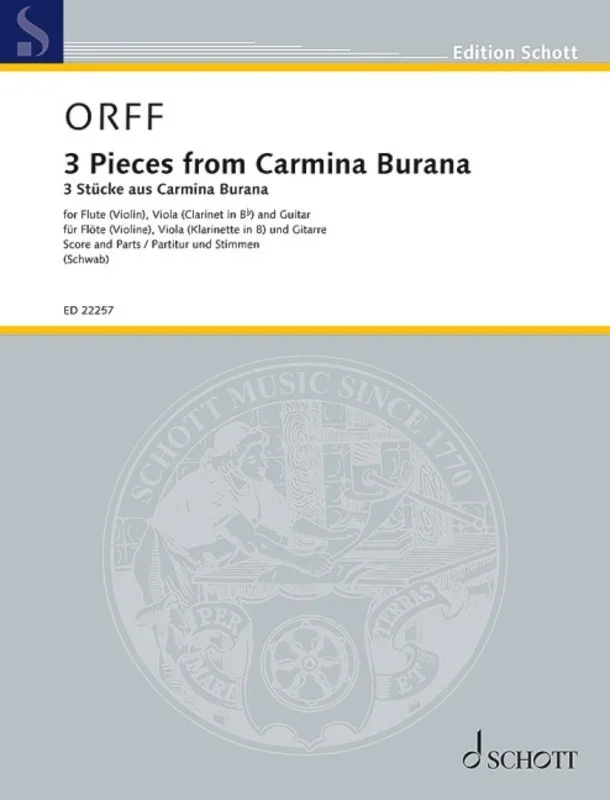 3 Pieces From Carmina Burana Flute/Viola/Guitar Sc/Pts Score/Parts (Flute|Guitar|Viola)