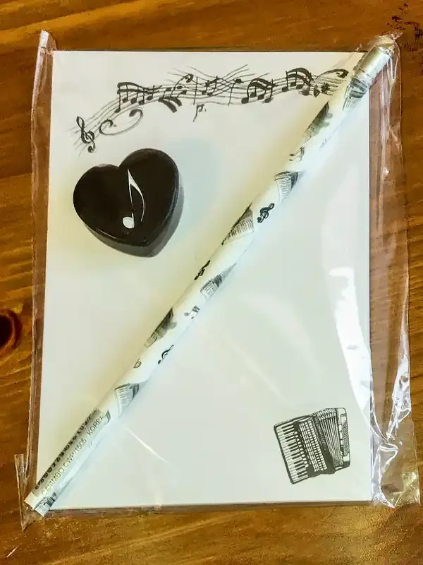 Accordion writing pad gift set complete with pencil and eraser