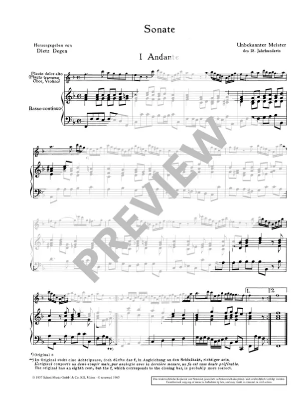 Anonymous Sonata in F Major for Treble Recorder and Continuo