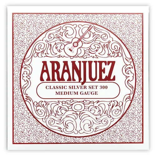 Aranjuez Classic Silver 300 Medium Tension Classical Guitar String Set – Full Set of 6 Strings, Silver-Plated Bass, Clear Nylon Trebles
