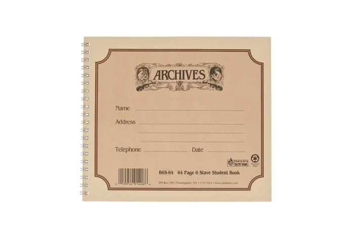 Archives Spiral Bound Manuscript Paper Book, 6 Stave, 64 Pages Book