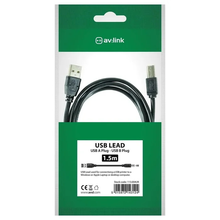 AV Link – USB 2.0 Type A Plug to Type B Plug Leads
