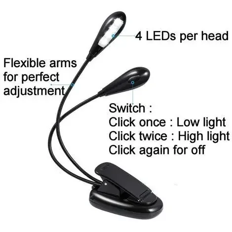 B Bright 2 Arm 8 LED Music Stand Light – Black