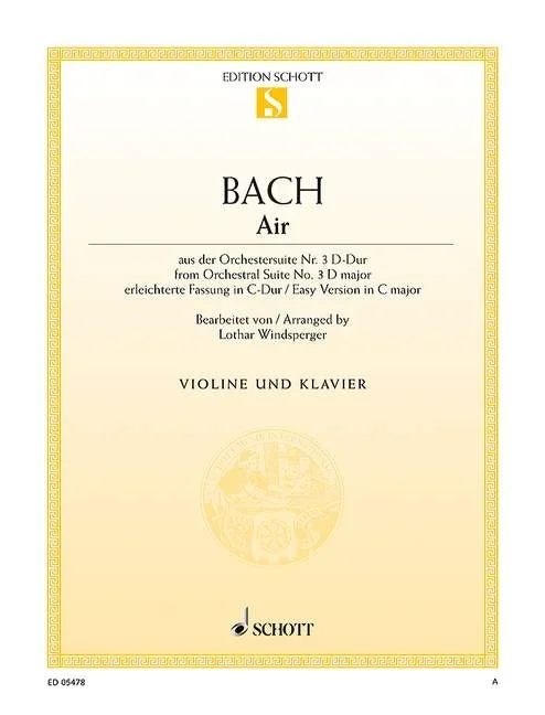 Bach, Johann Sebastian : Bach, Johann Sebastian : Air, from the Orchestral Suite No. 3 in D major (easy version in C major) –