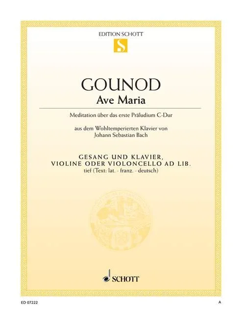 Bach, Johann Sebastian / Gounod, Charles : Bach, Johann Sebastian / Gounod, Charles : Ave Maria, D major – low voice and piano; violin (cello)