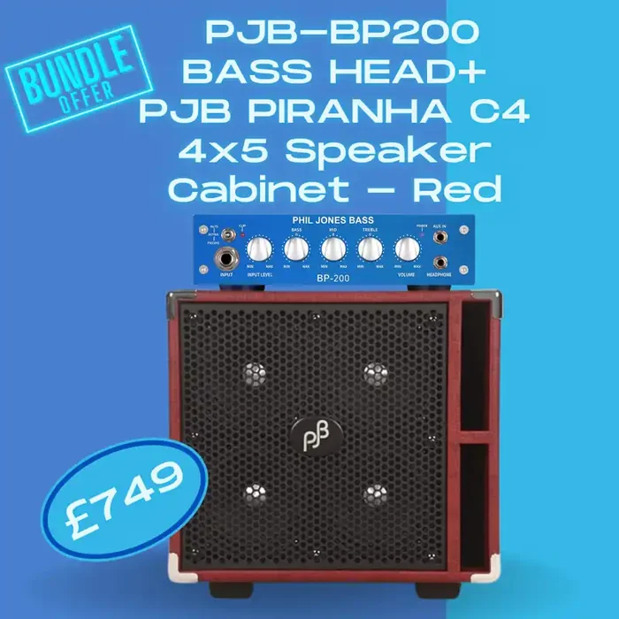 Bass Brilliance Bundle Phill Jones Bass PJB-200 Head + Piranha C4 4×5 Speaker Cabinet Red