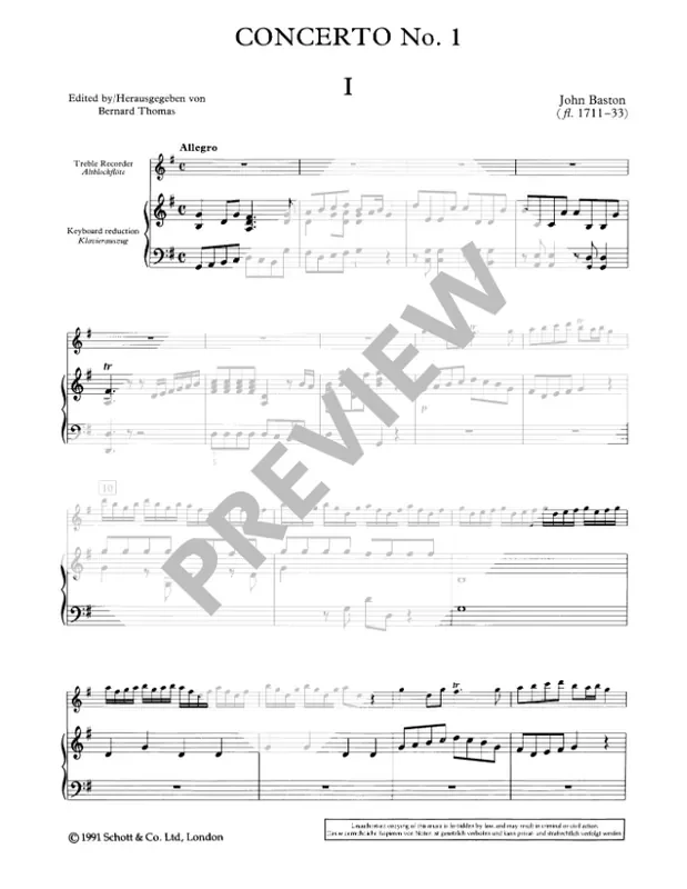 Baston Concerto No. 1 in G Major for Treble Recorder and Strings