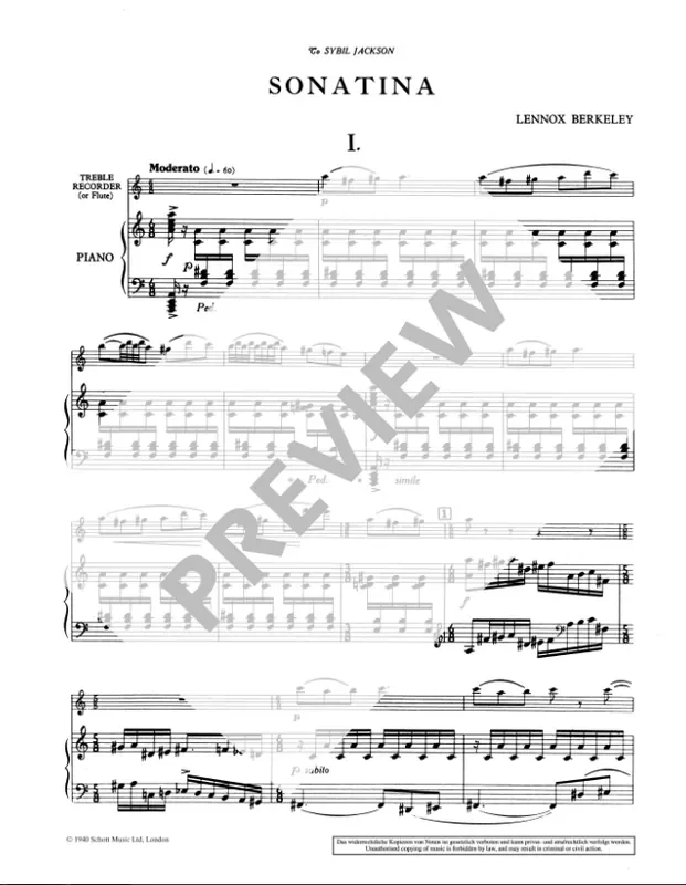 Berkeley Sonatina for Treble Recorder and Piano
