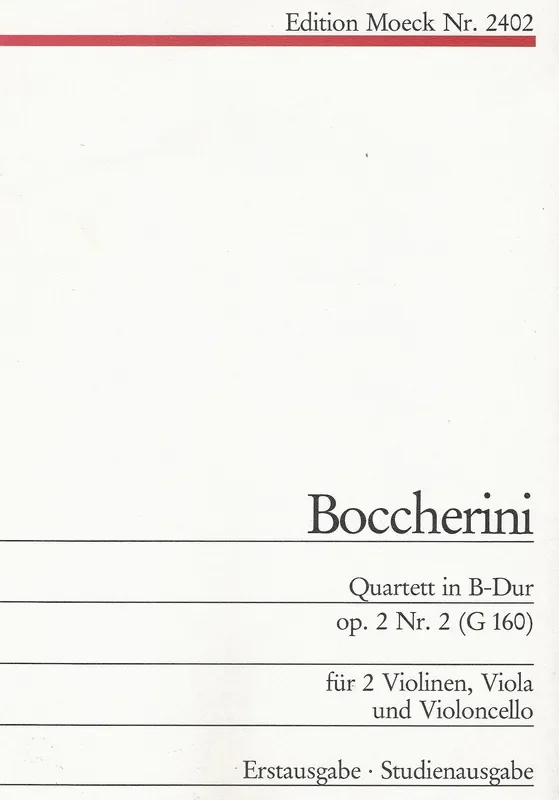 Boccherini Quartet in B Flat Major Op. 2 No. 2 for 2 Violins, Viola and Violoncello – Parts