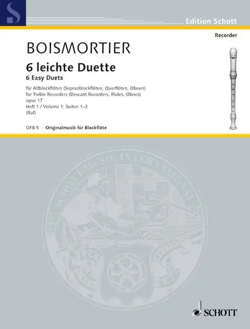 Boismortier 6 Easy Duets for 2 Treble Recorders, Vol. 1