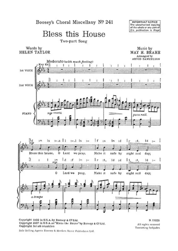 Brahe – Bless This House 2 Part (Octavo) Book