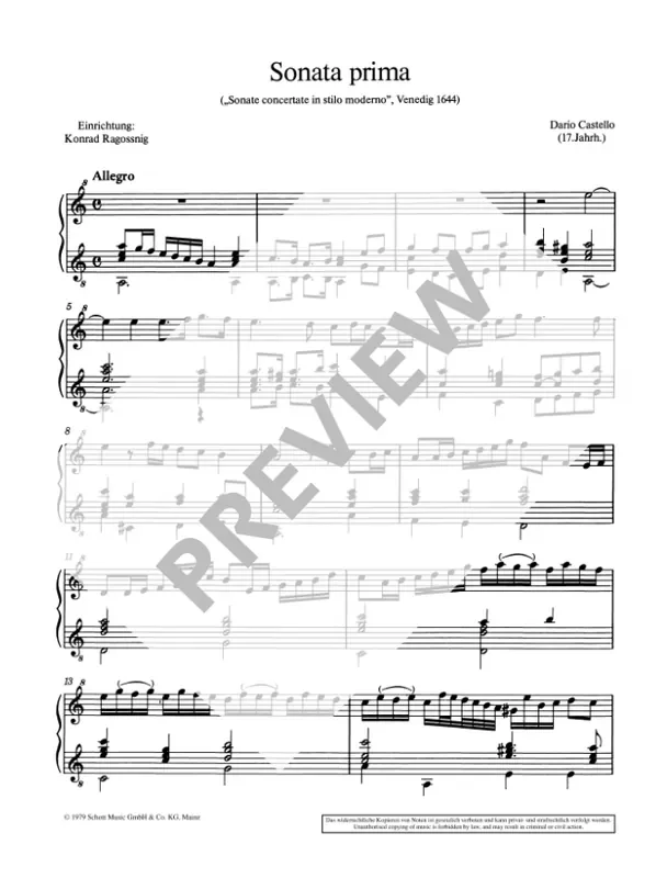 Castello Sonata Prima a Soprano Solo for Soprano Recorder and Guitar