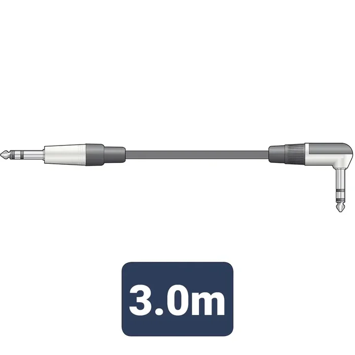 Citronic Audio Cable 6.3mm Stereo Jack to 6.3mm Right Angle Stereo Jack (3m)