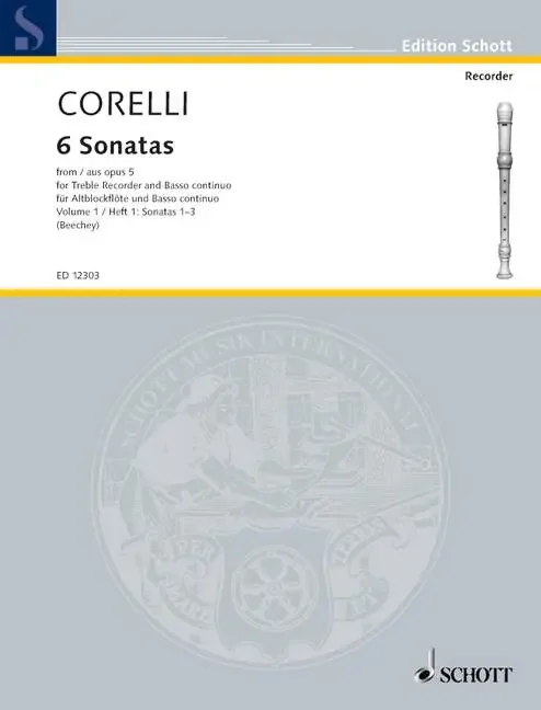 Corelli 6 Sonatas for Treble Recorder and Basso Continuo, Op. 5, Vol. 1