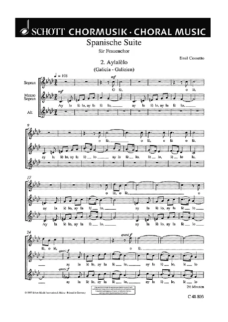 Cossetto, Emil : Cossetto, Emil : Spanische Suite, Nr. 2: Aylaleló (Galizia) / Nr. 3: Rosinyol (Katalonien) – female