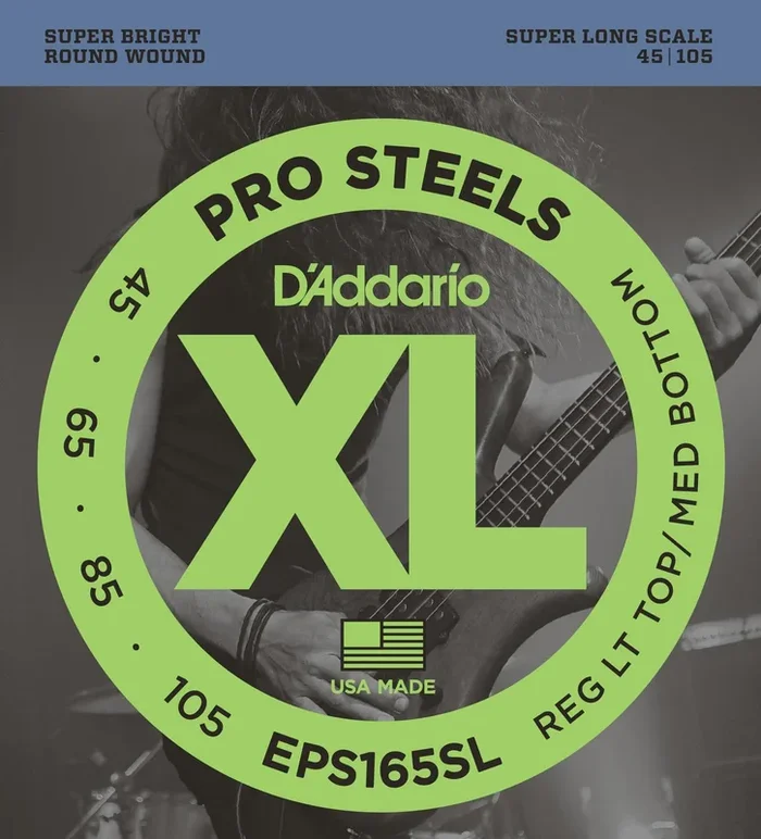 D’Addario EPS165SL ProSteels Bass Guitar Strings, Custom Light, 45-105, Super Long Scale