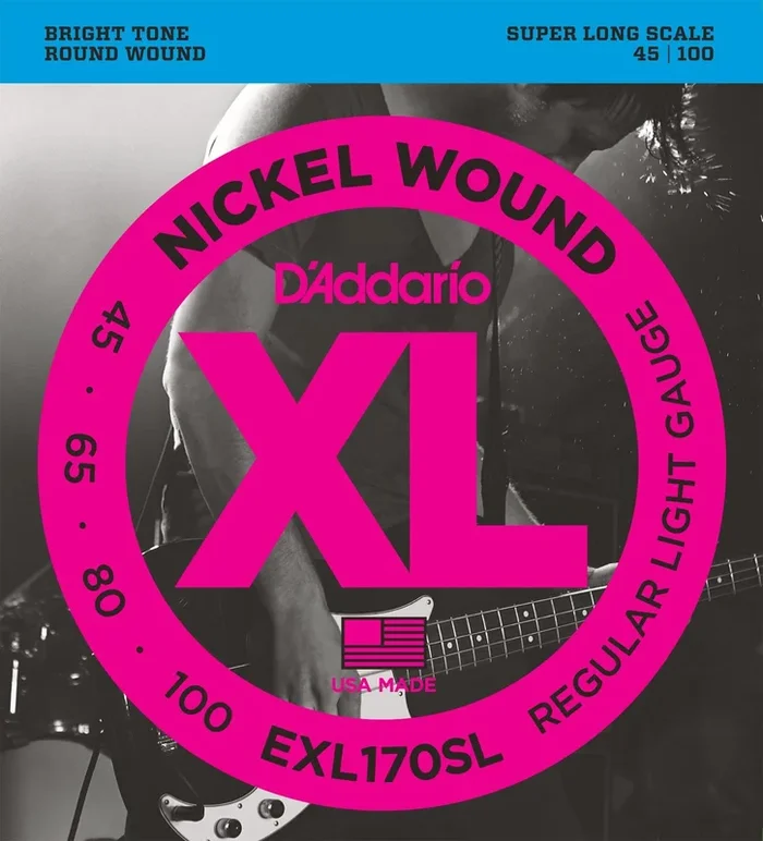 D’Addario EXL170SL Nickel Wound Bass Guitar Strings, Light, Super Long Scale