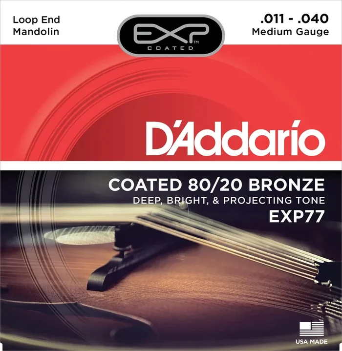 D’Addario EXP77 Coated 80/20 Bronze Mandolin Strings, Medium, 11-40