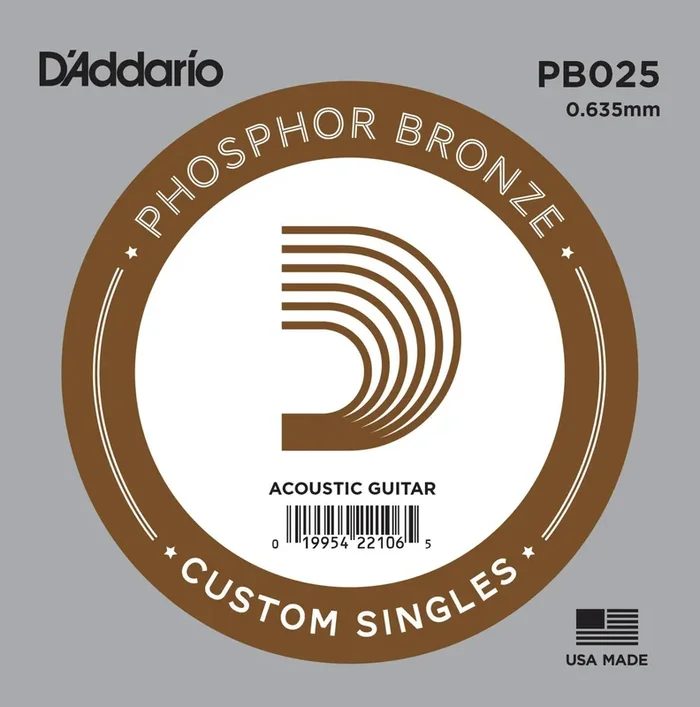 D’Addario PB025 Phosphor Bronze Wound Acoustic Guitar Single String, .025