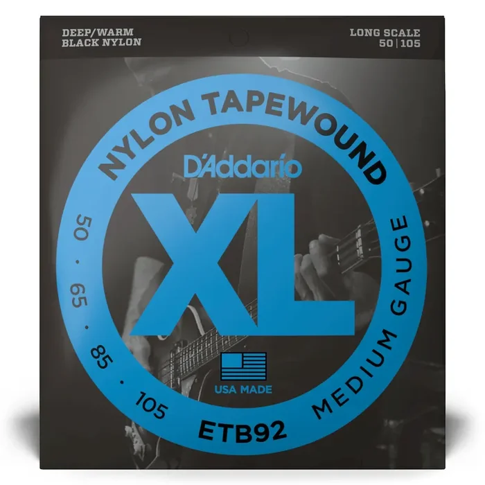 D‘Addario Black Nylon Tapewound 50-105 Bass Guitar Strings, Long Scale [ETB92]