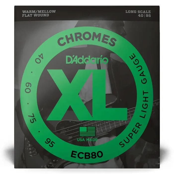 D‘Addario Chromes 40-95 Stainless Steel Flatwound Bass Guitar Strings, Long Scale [ECB80]