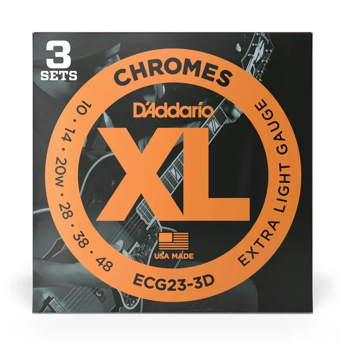 D‘Addario ECG23 Chromes Flatwound 10-48 Electric Guitar Strings, 3-Pack