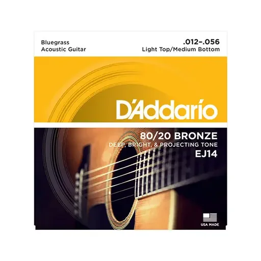 D‘Addario EJ14 80/20 Bronze Acoustic Guitar Strings, Light Top/Medium Bottom/Bluegrass, 12-56