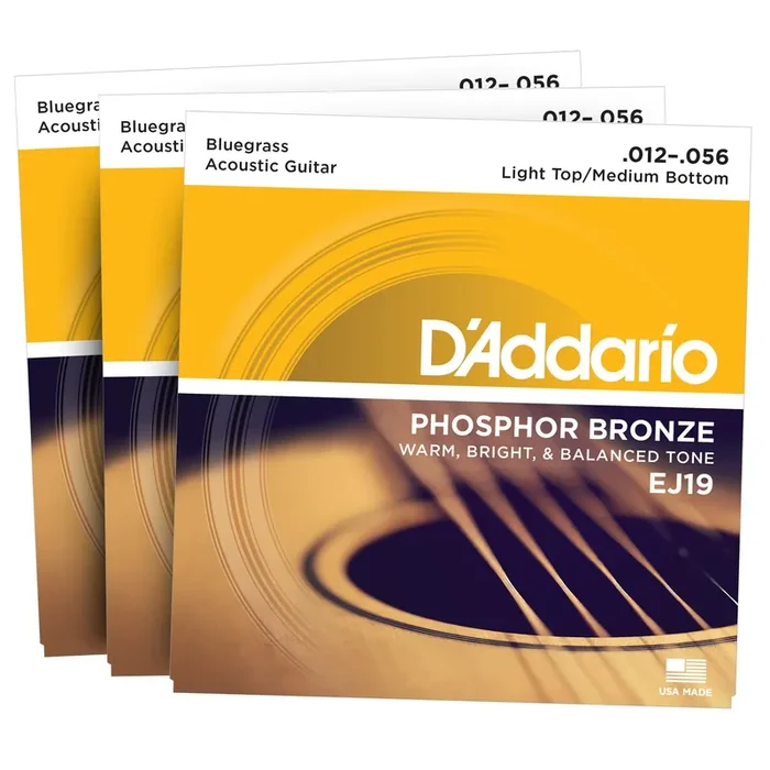 D‘Addario EJ19 Phosphor Bronze 12-56 Acoustic Guitar Strings, Bluegrass, 3-Pack