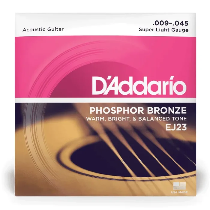 D‘Addario EJ23 Phosphor Bronze 9-45 Acoustic Guitar Strings, Super Light