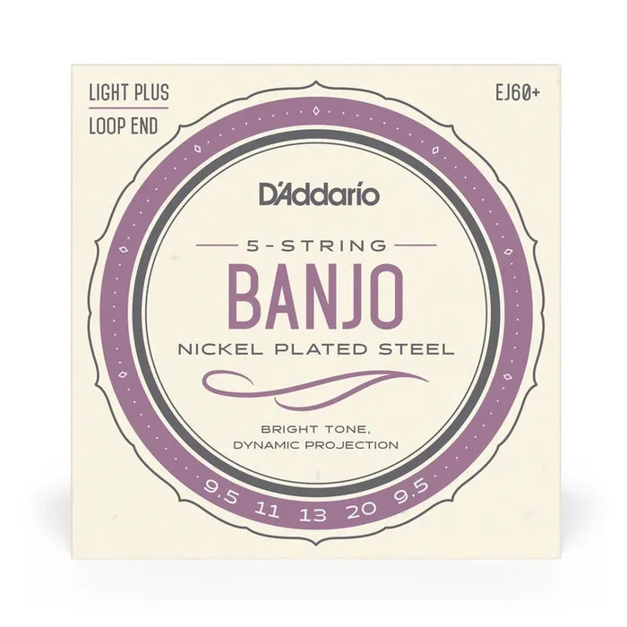D‘Addario EJ60+ 5-String Banjo, Nickel Wound, Loop End, 9.5-20 Light Plus