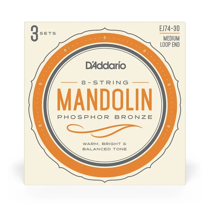 D‘Addario EJ74 Phosphor Bronze 11-40 Mandolin Strings, Loop End, 3-Pack