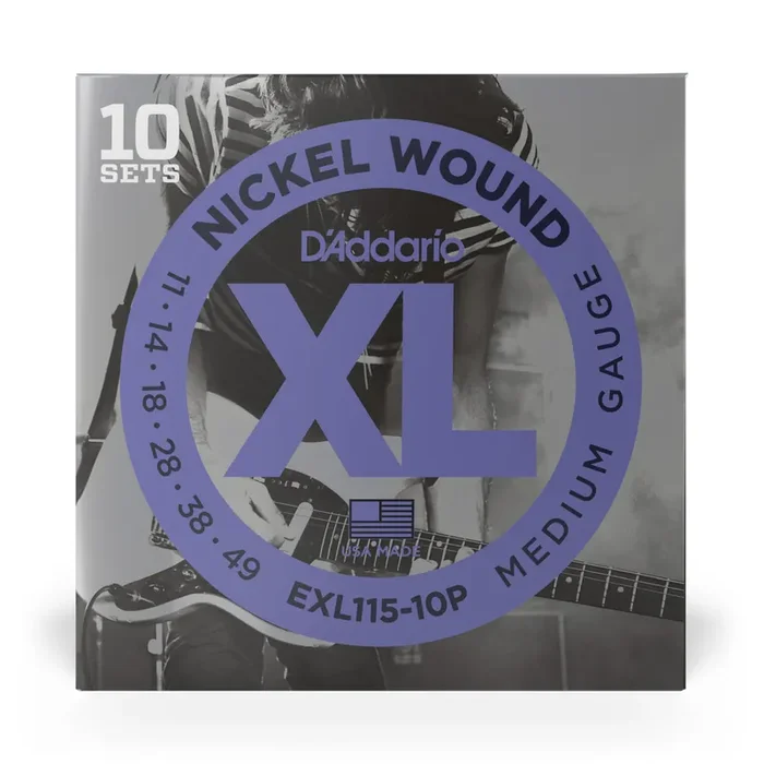D‘Addario EXL115-10P Nickel Wound 11-49 Electric Guitar Strings, Jazz Rock, 10-Pack
