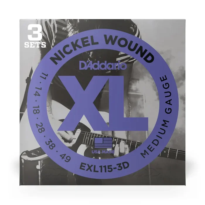 D‘Addario EXL115-3D Nickel Wound 11-49 Electric Guitar Strings, Jazz Rock, 3-Pack