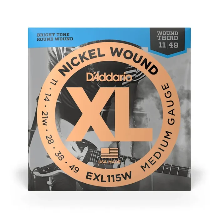 D‘Addario EXL115W Nickel Wound Electric Guitar Strings, Medium/ Blues-Jazz Rock, Wound 3rd, 11-49