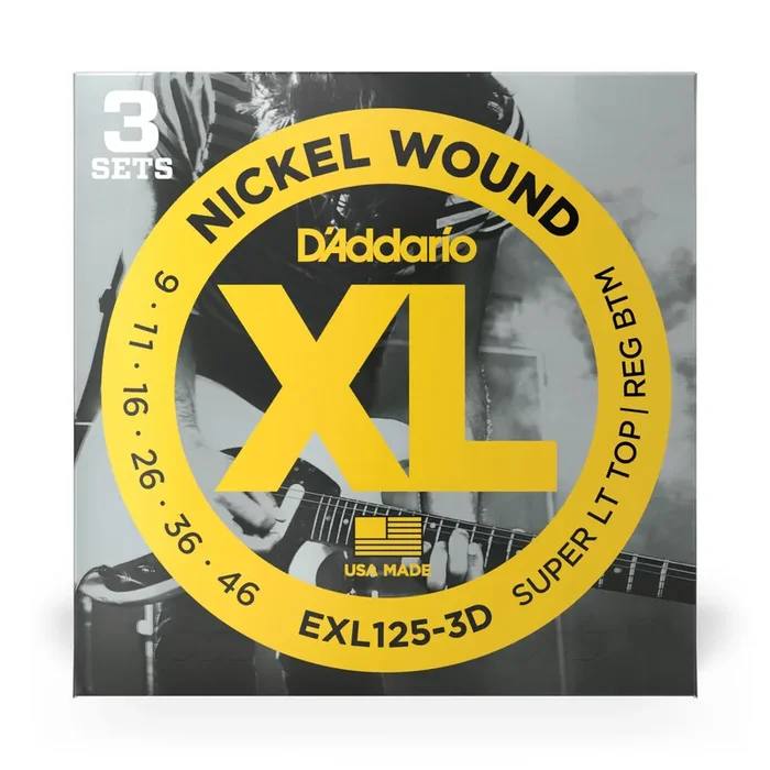 D‘Addario EXL125-3D Nickel Wound 9-46 Electric Guitar Strings, Custom Light, 3-Pack