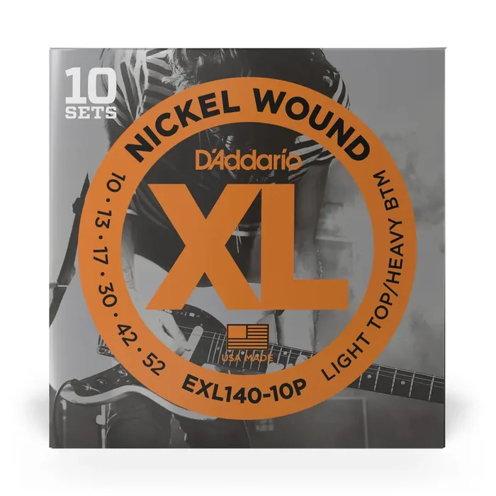 D‘Addario EXL140-10P Nickel Wound 10-52 Electric Guitar Strings, Light Top Heavy Bottom, 10-Pack