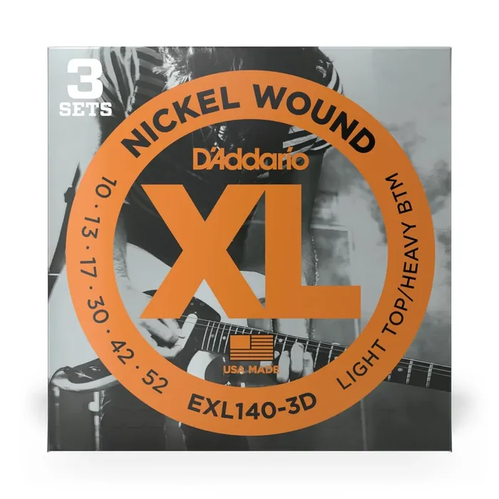 D‘Addario EXL140-3D Nickel Wound 10-52 Electric Guitar Strings, Light Top Heavy Bottom, 3-Pack