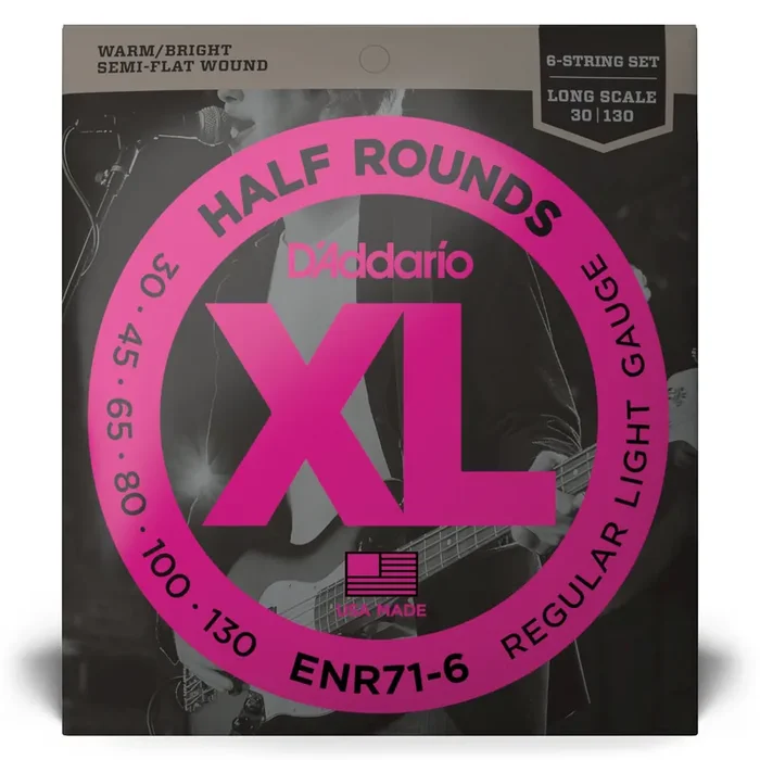 D‘Addario Half Round Pure Nickel 30-130 6-String Bass Guitar Strings, Long Scale [ENR71-6]