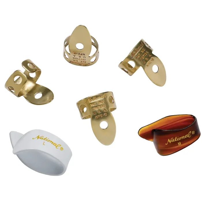 D‘Addario NATIONAL Brass Finger & Thumb Picks Bundle, 6-Pack