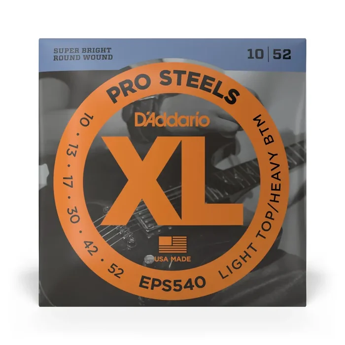 D‘Addario Pro Steels Stainless Steel 10-52 Electric Guitar Strings, Light Top Heavy Bottom