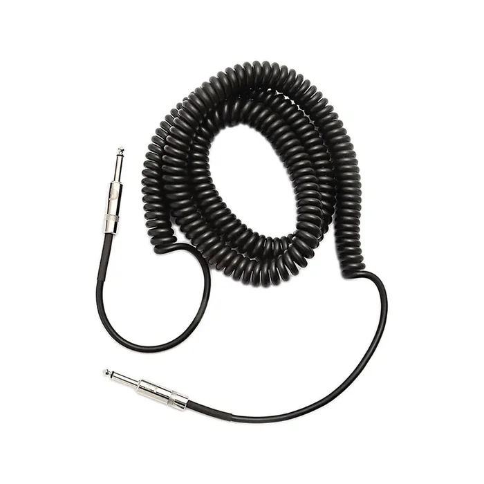 D‘Addario PW-CDG-30BK Coiled Straight to Straight Instrument Cable, 30 Feet, Black