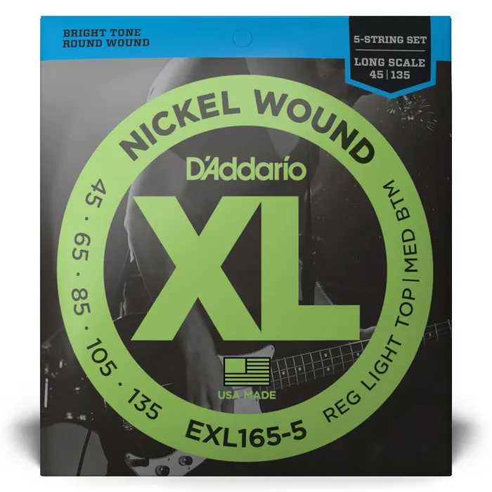 D‘Addario XL-Series Nickel Wound 45-135 5-String Bass Guitar Strings, Long Scale [EXL165-5]