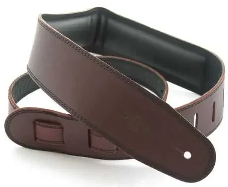 DSL Guitar Strap Leather, Padded 2.5 inch Saddle Brown/Black