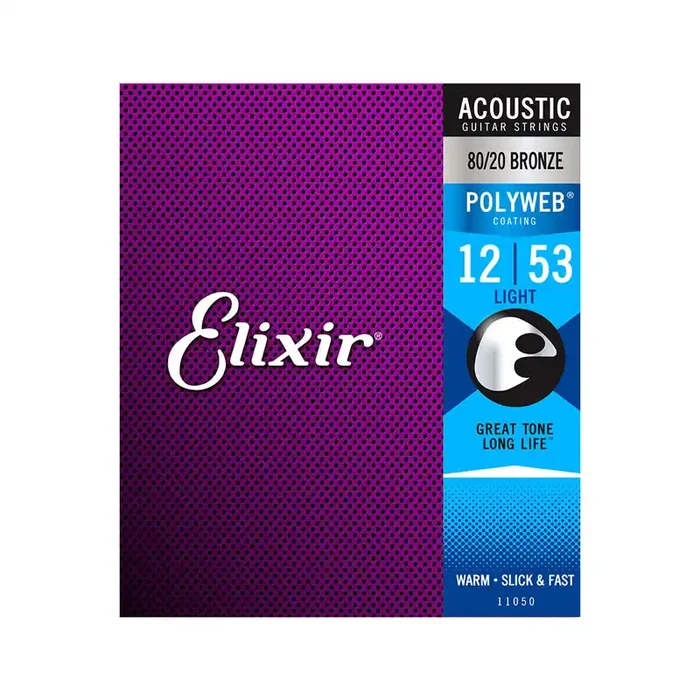 Elixir 11050 Polyweb 80/20 Bronze Acoustic Guitar Strings, Light, 12-53