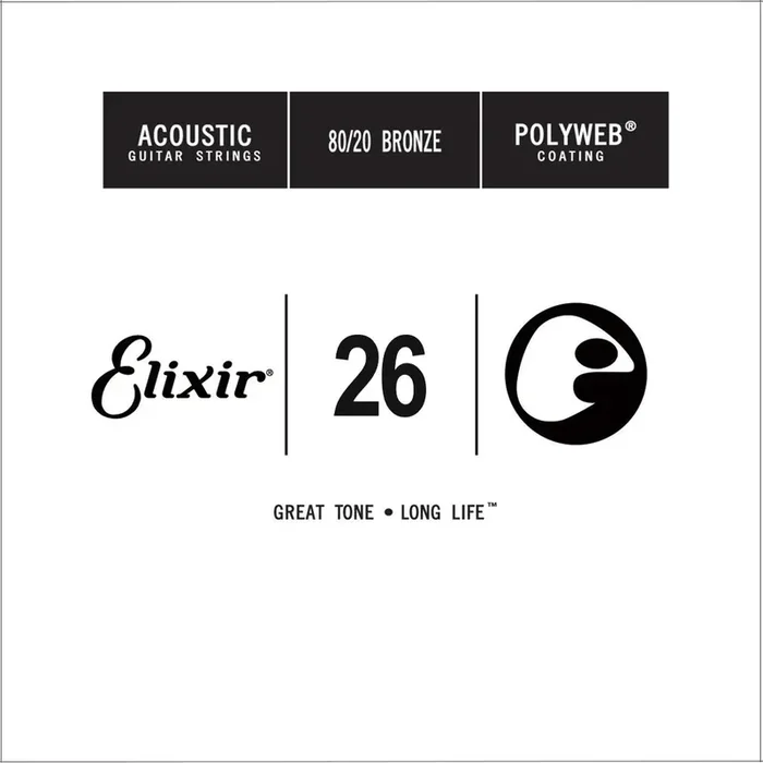 Elixir 13126 Polyweb 80/20 Bronze Acoustic Guitar Single String, .026