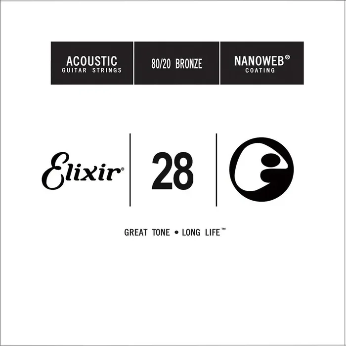 Elixir 15128 Nanoweb 80/20 Bronze Acoustic Guitar Single String, .28