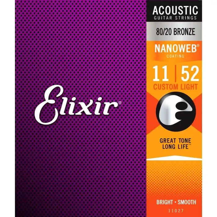 Elixir Nanoweb 80/20 Bronze 11-52 Acoustic Guitar Strings [11027]