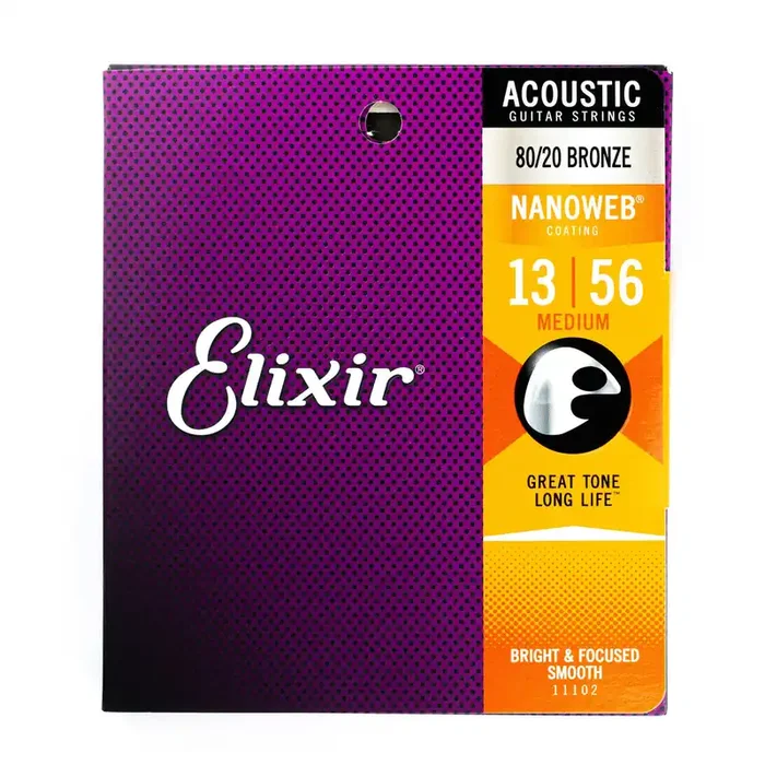 Elixir Nanoweb 80/20 Bronze 13-56 Acoustic Guitar Strings [11102]